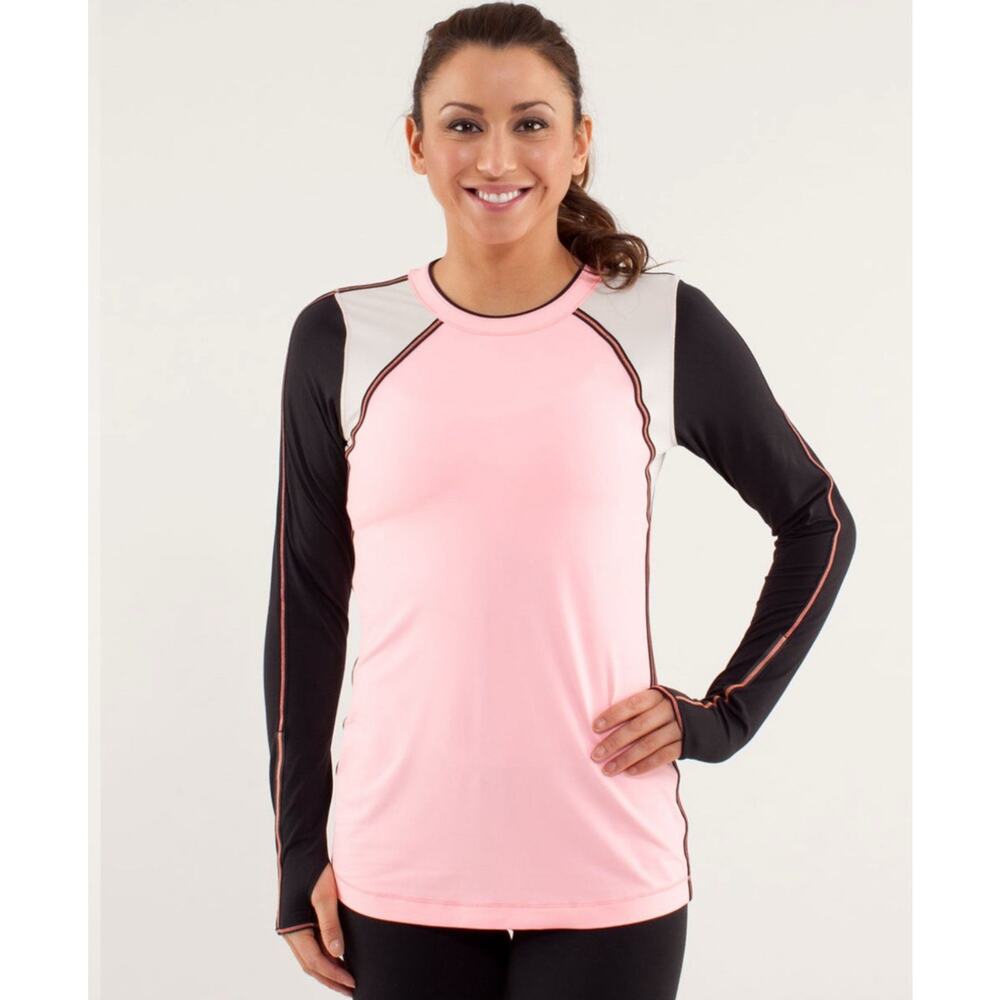 Lululemon Run Layer Me Long Sleeve Top 2 Bleached Coral Dune Black Active Gym